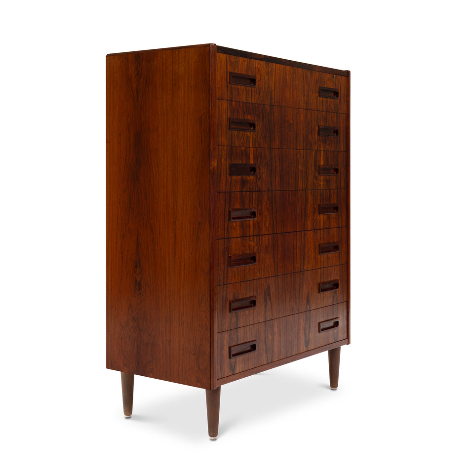 Danish Mid-Century 7 Drawer Rosewood Tallboy Dresser 1960s