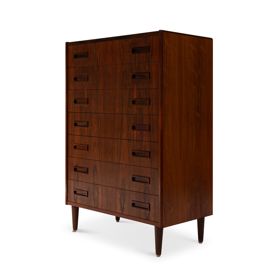 Danish Mid-Century 7 Drawer Rosewood Tallboy Dresser 1960s