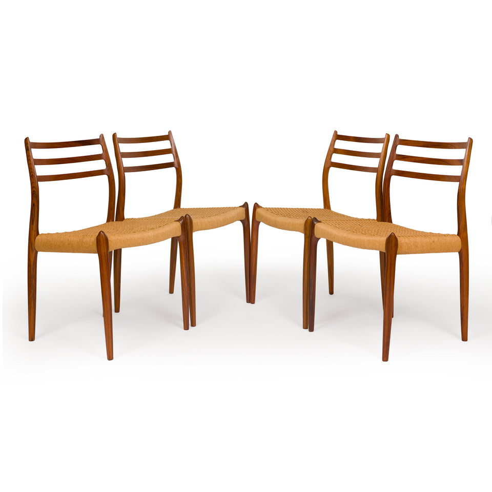 Vintage Niels Otto Møller Model 78 Dining Chairs – Rosewood Danish Cord Set of 4