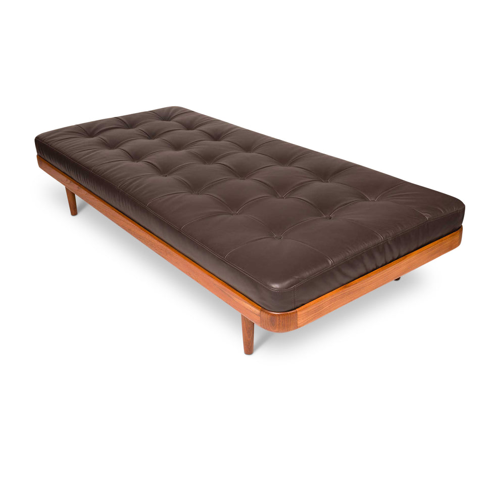 Vintage Mid-Century Modern Teak Daybed in Tufted Leather