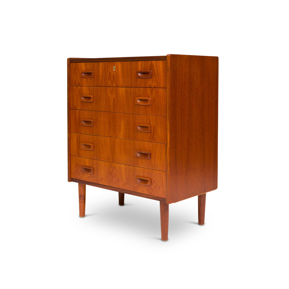 Vintage Danish Mid-Century Teak Five Drawer Lowboy Dresser