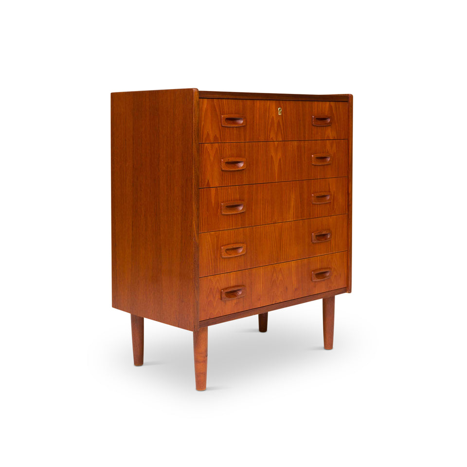 Vintage Danish Mid-Century Teak Five Drawer Lowboy Dresser