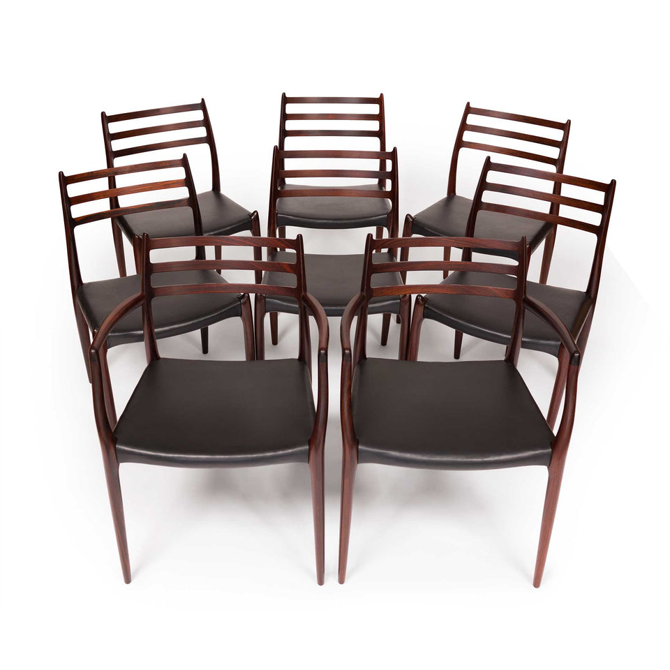 Set of 8 Vintage Niels Otto Møller 78 & 62 Dining Chairs in Solid Rosewood