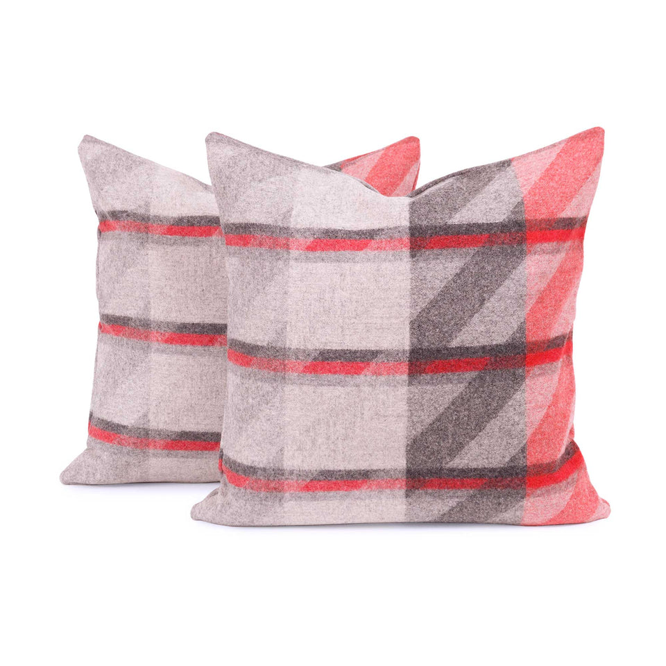 Red Plaid Lambswool Pillow Cover (Pair)