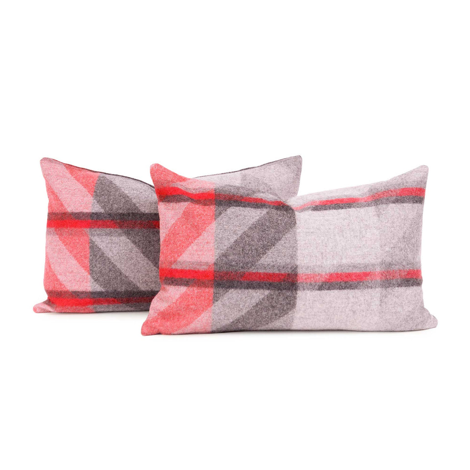 Red Plaid Lambswool Lumbar Pillow Cover (Pair)