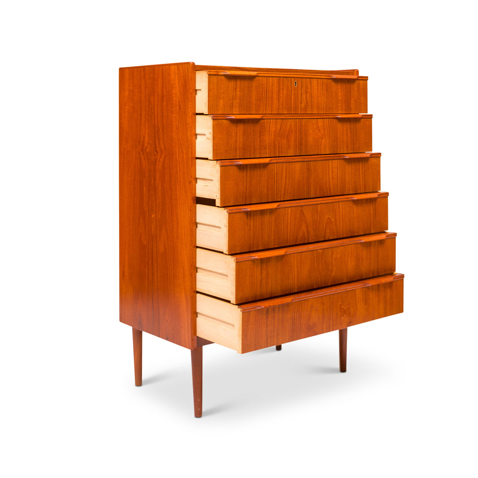 Danish Mid-Century Six-Drawer Teak Tallboy / Dresser